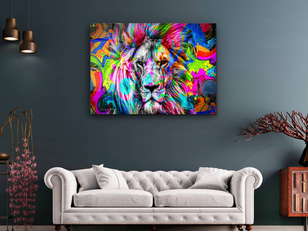 Colorful Lion Glass Printing Wall Art - Home&Office Wall Decor