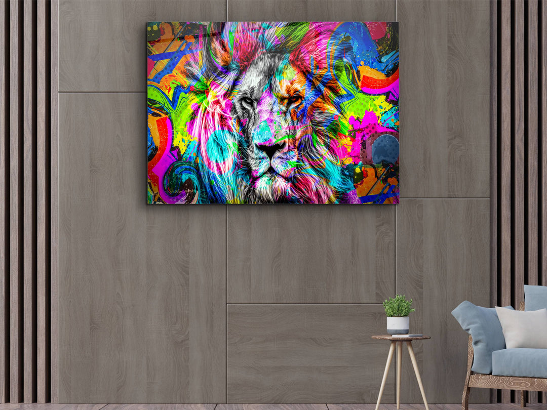 Colorful Lion Glass Printing Wall Art - Home&Office Wall Decor