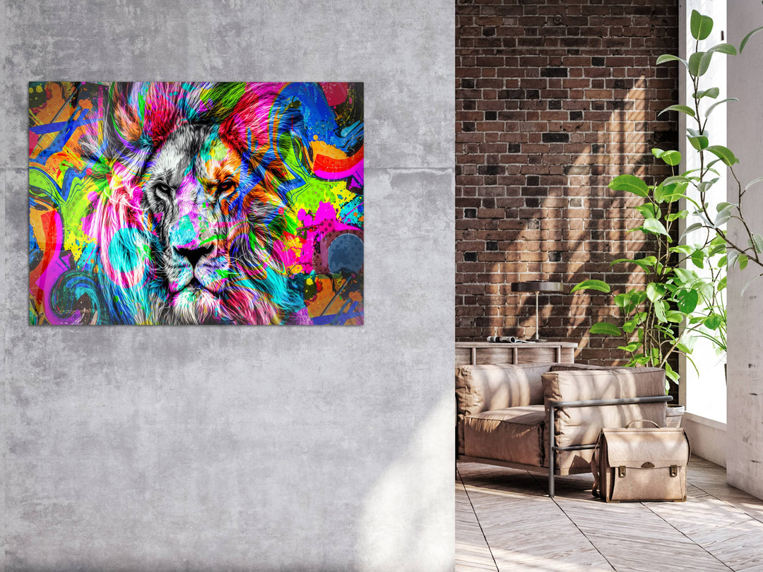 Colorful Lion Glass Printing Wall Art - Home&Office Wall Decor