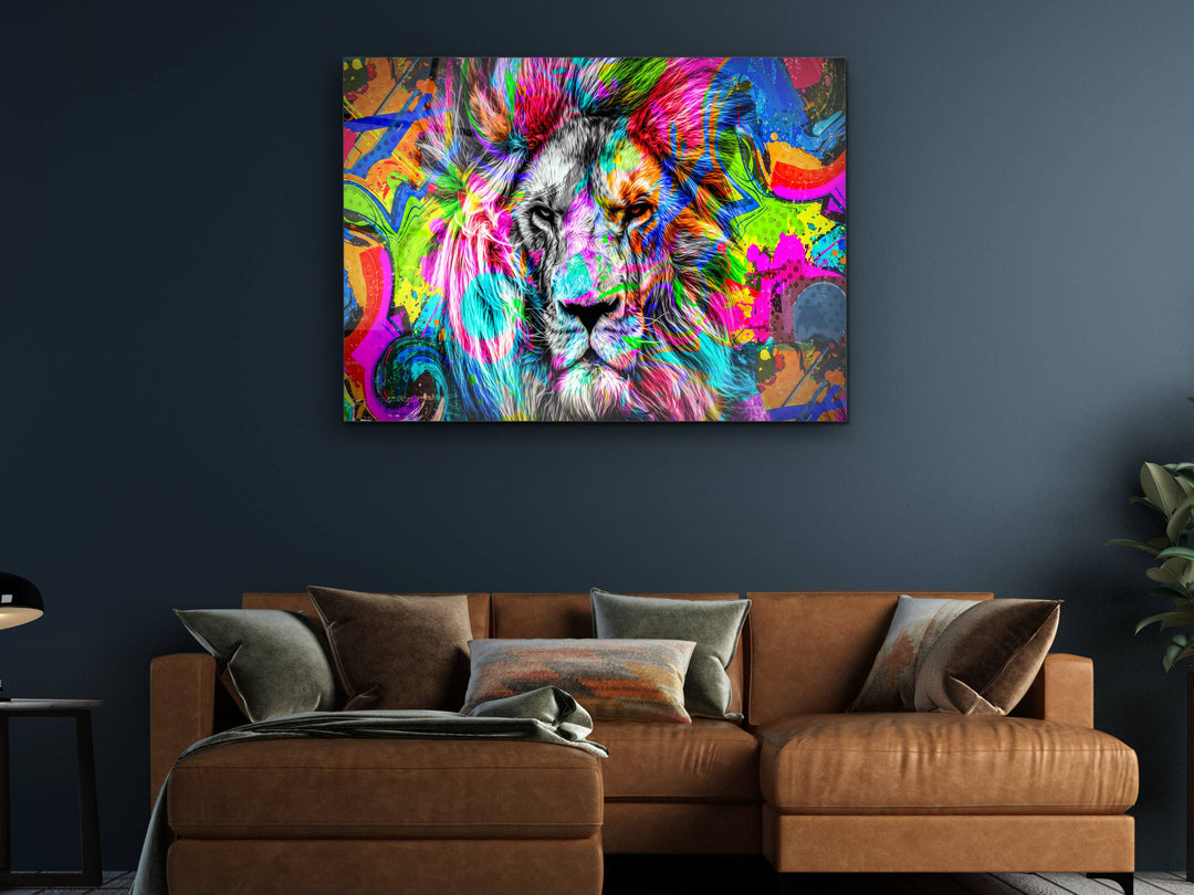 Colorful Lion Glass Printing Wall Art - Home&Office Wall Decor