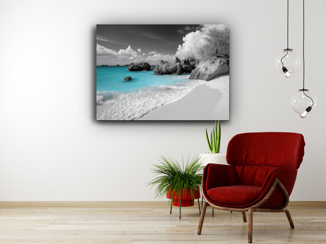 Black and White Beach Glass Printing Wall Art - Landscape Home&Office Wall Decor - Modern Glass Wall Art