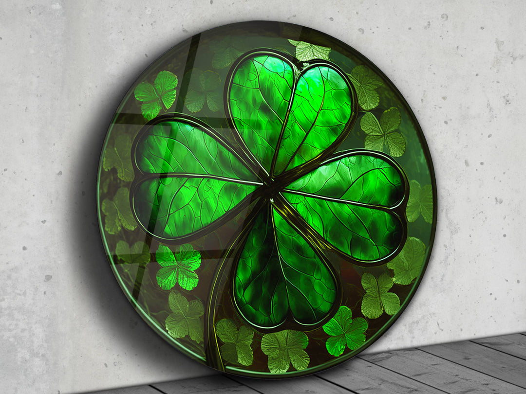 Four-Leaf Clover Pattern Glass Printing Wall Art-Wall Painting Decor