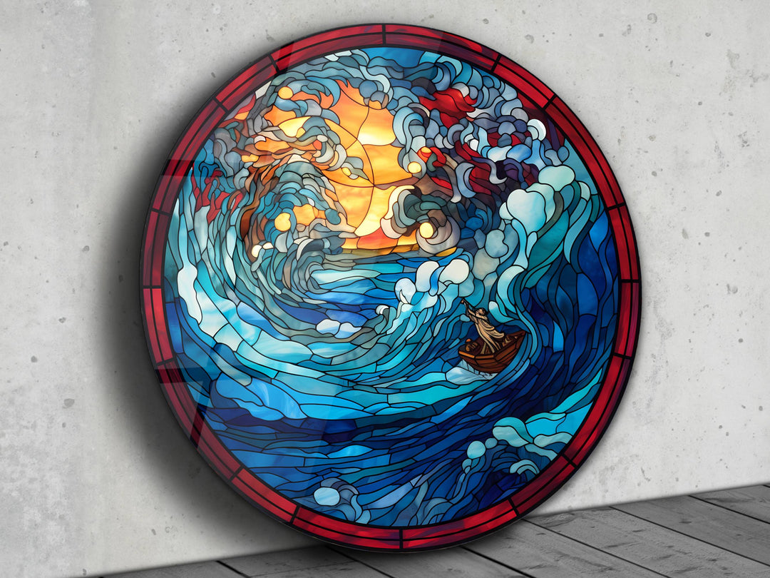 Stained Glass Ocean Wave Pattern Wall Art Window-Wall Painting Decor