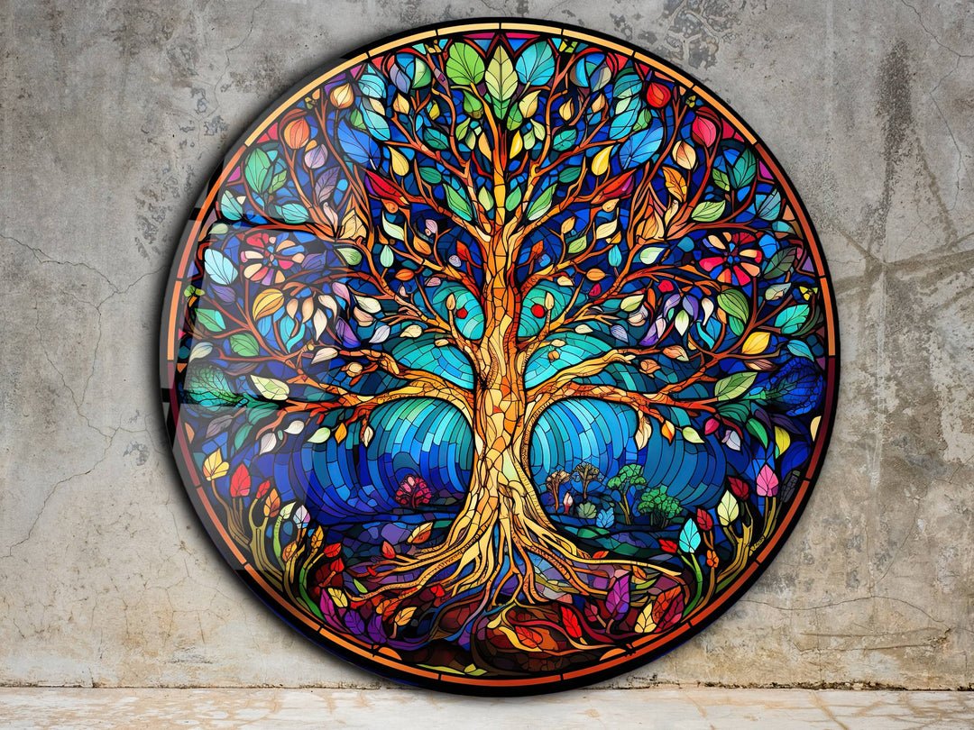 Tree of Life Stained Glass Pattern Wall Art Window-Wall Painting Decor Round