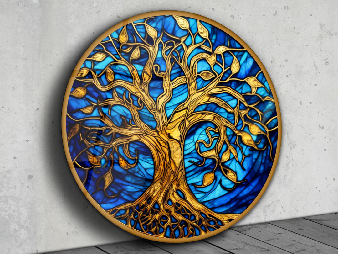Tree of Life Stained Glass Pattern Wall Art Window-Wall Painting Decor Round