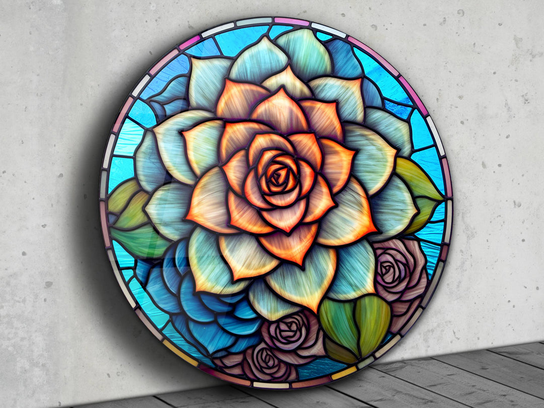 Stained Glass Lotus Flower Pattern Wall Art Decor-Glass Printing Wall Painting Round