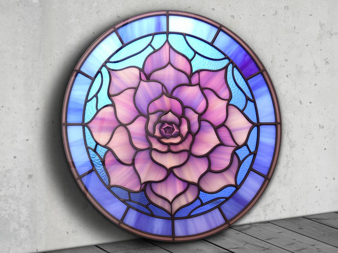 Stained Glass Lotus Flower Pattern Wall Art Decor-Glass Printing Wall Painting Round