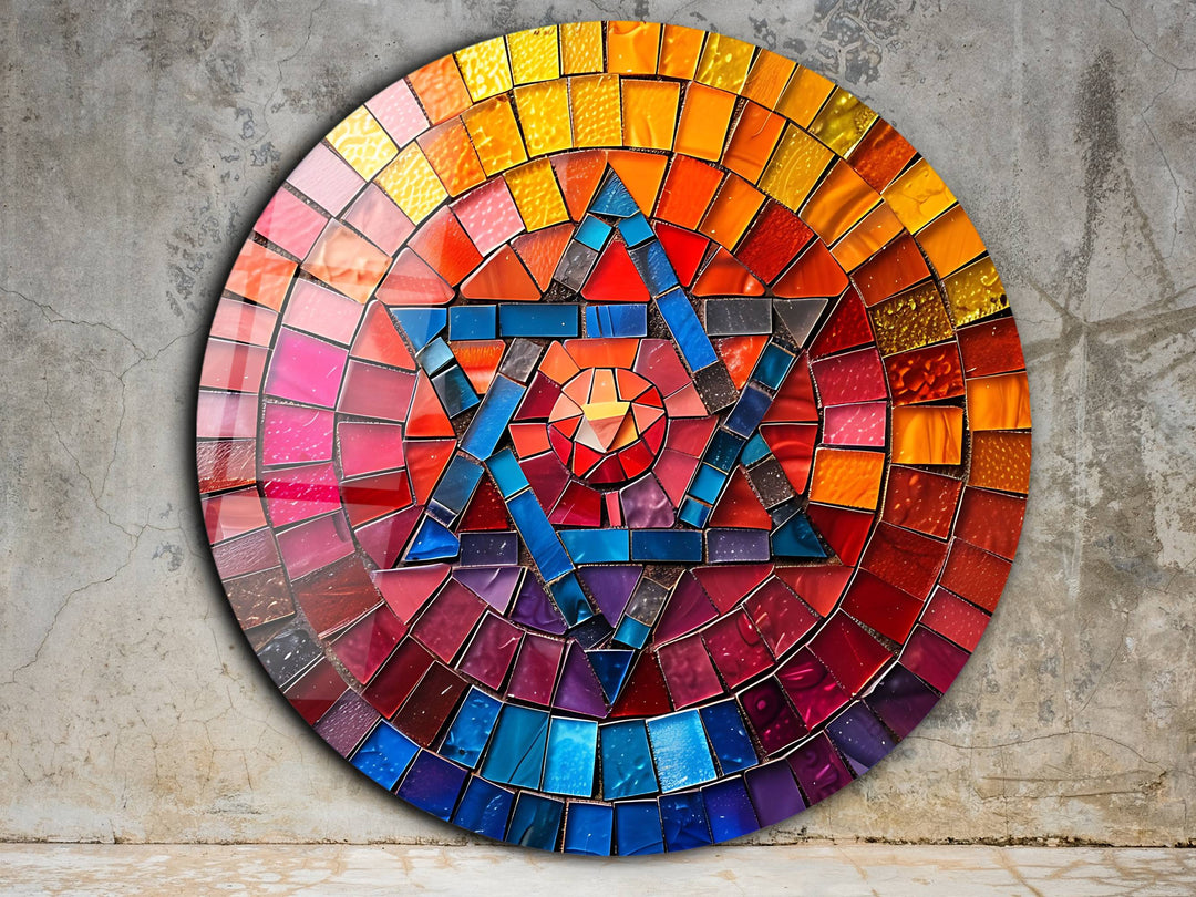 Star of David Colorful Stained Glass Pattern Wall Art Decor-Home&Office Glass Printing Wall Painting