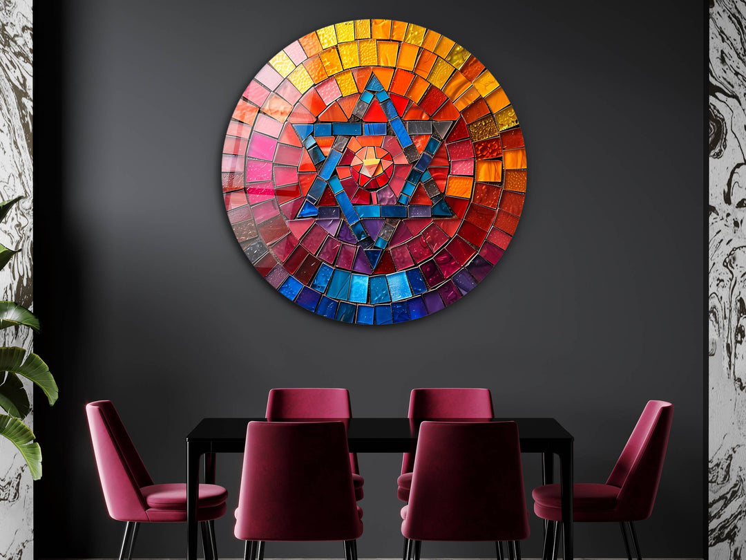 Star of David Colorful Stained Glass Pattern Wall Art Decor-Home&Office Glass Printing Wall Painting