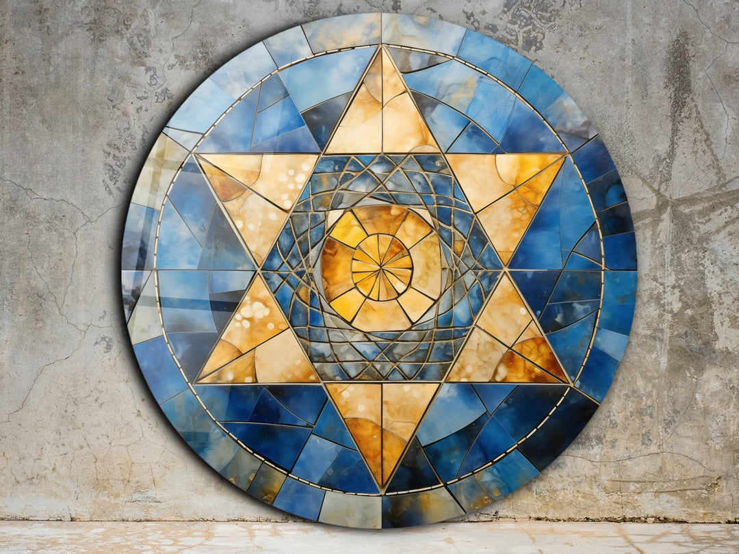 Star of David Colorful Stained Glass Pattern Wall Art Decor-Home&Office Glass Printing Wall Painting