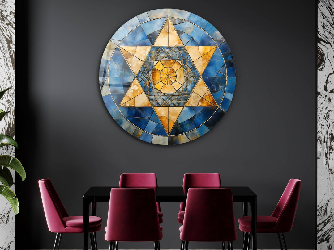 Star of David Colorful Stained Glass Pattern Wall Art Decor-Home&Office Glass Printing Wall Painting