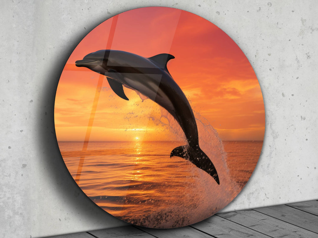 Sunset&Dolphin Wall Art Decor-Home&Office Glass Printing Wall Painting