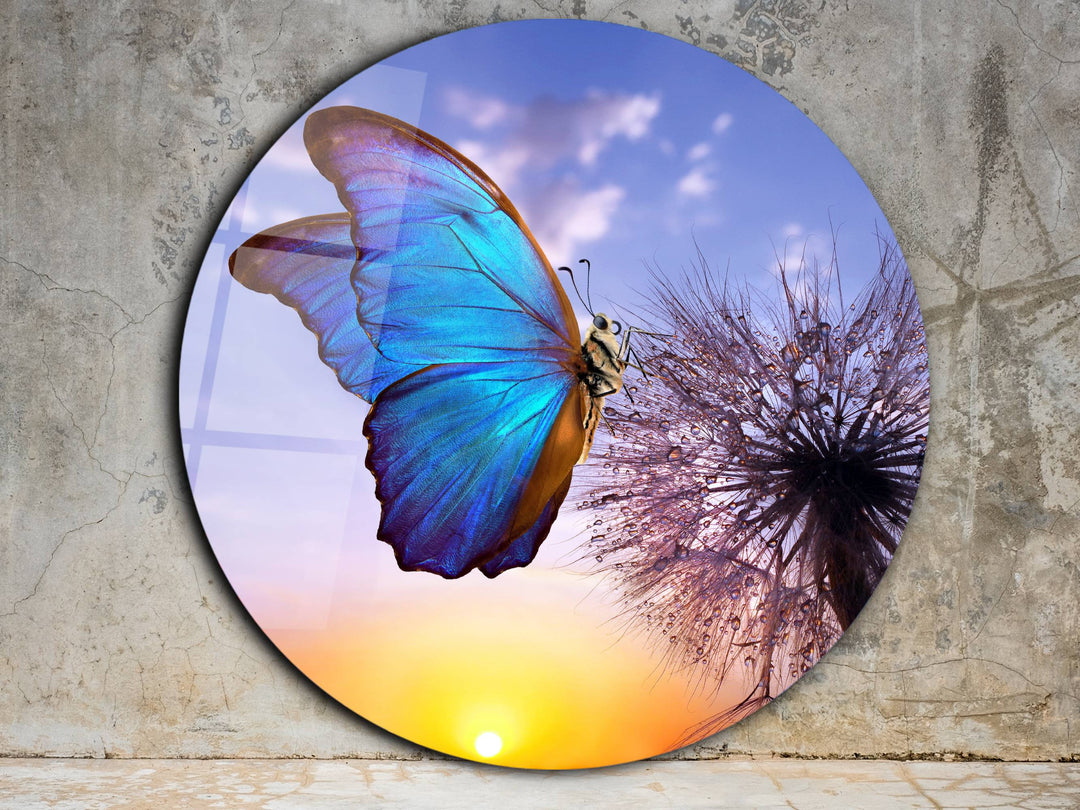 Blue Butterfly Wall Art Decor-Home&Office Glass Printing Wall Painting