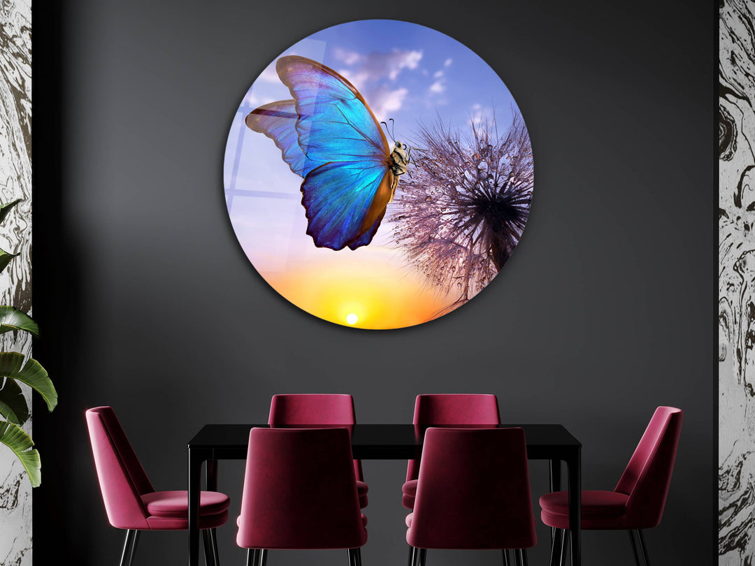 Blue Butterfly Wall Art Decor-Home&Office Glass Printing Wall Painting