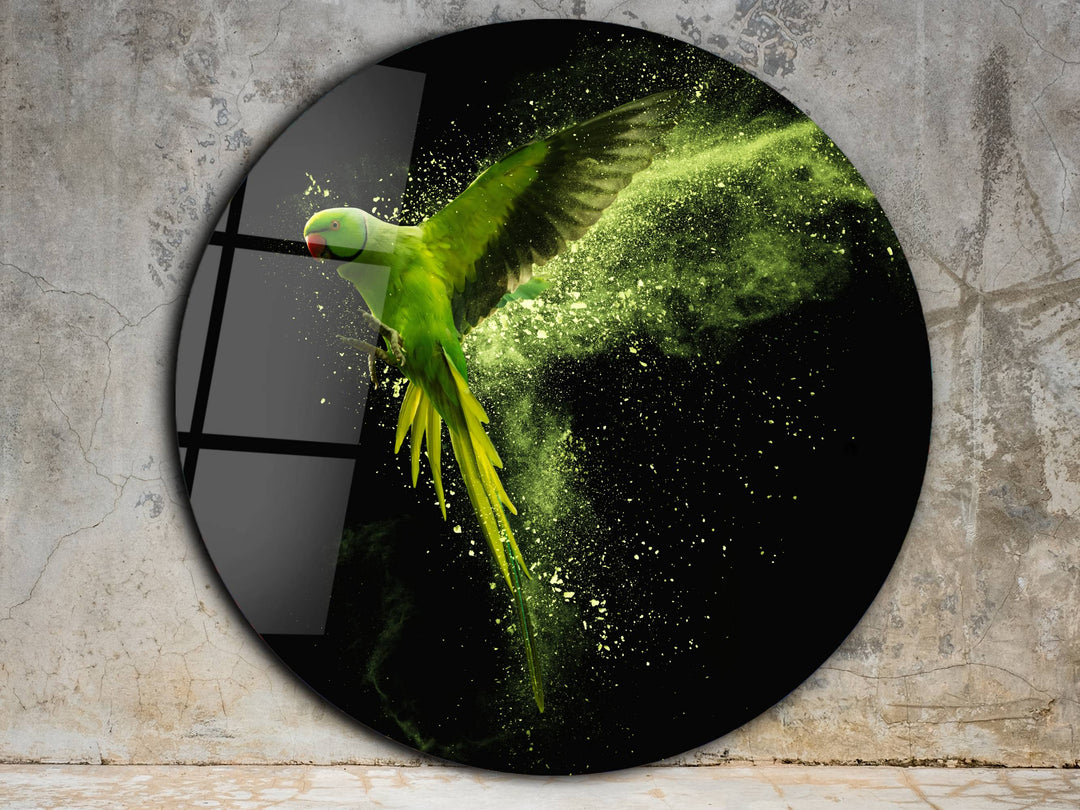 Abstract Green Parrot Glass Wall Art - Home&Office Glass Printing Wall Decor