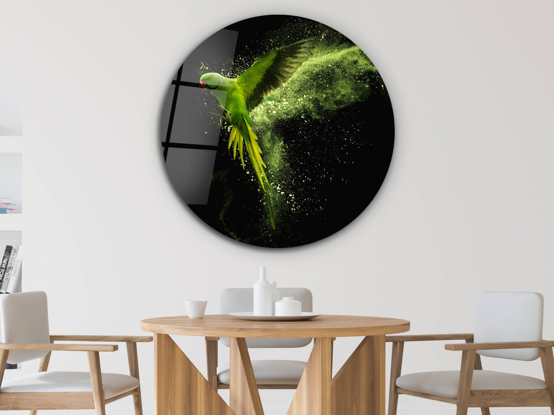 Abstract Green Parrot Glass Wall Art - Home&Office Glass Printing Wall Decor