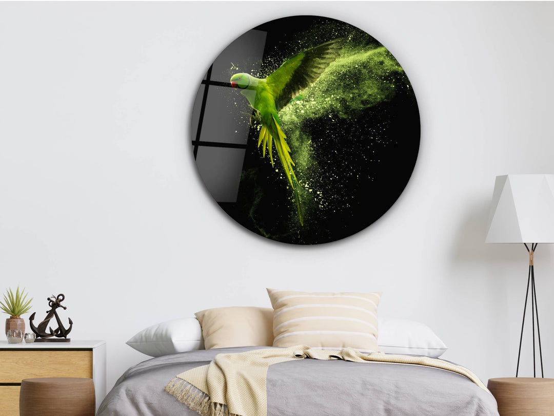 Abstract Green Parrot Glass Wall Art - Home&Office Glass Printing Wall Decor