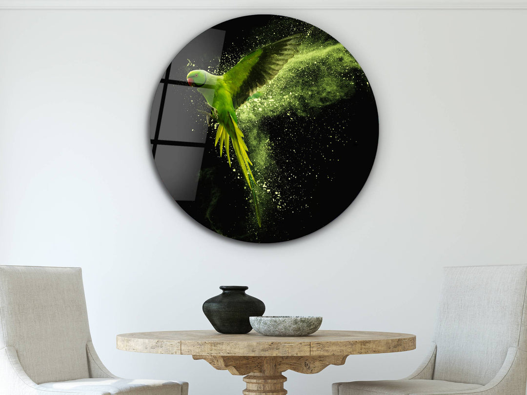 Abstract Green Parrot Glass Wall Art - Home&Office Glass Printing Wall Decor