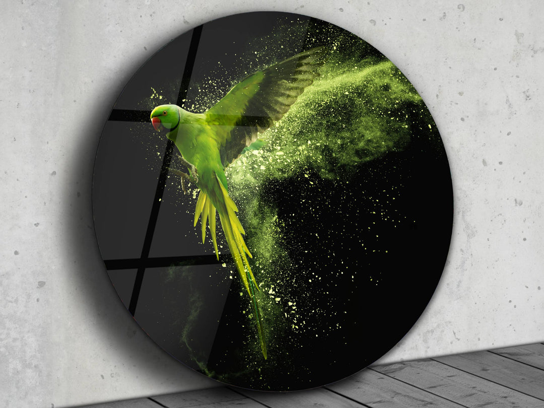 Abstract Green Parrot Glass Wall Art - Home&Office Glass Printing Wall Decor