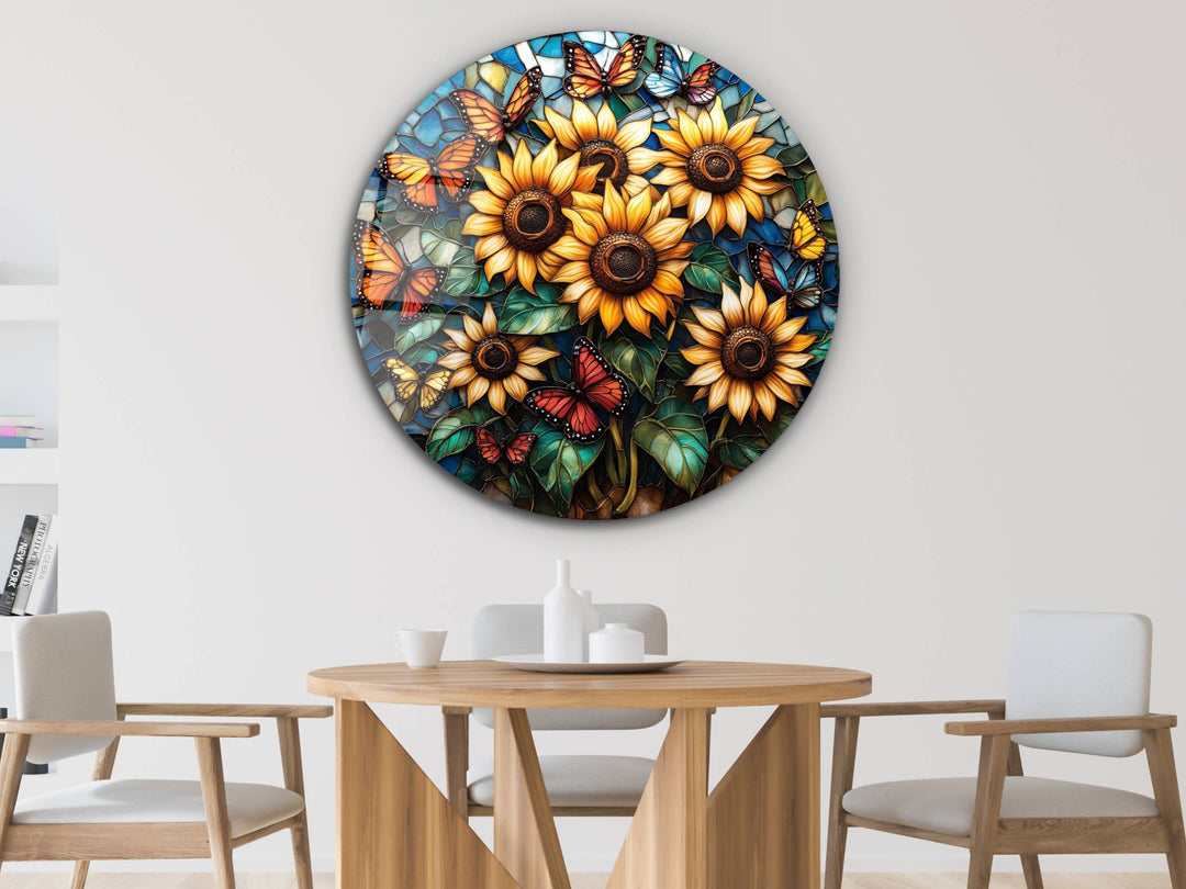 Sunflower Stained Glass Pattern Glass Wall Art - Home&Office Glass Printing Wall Decor