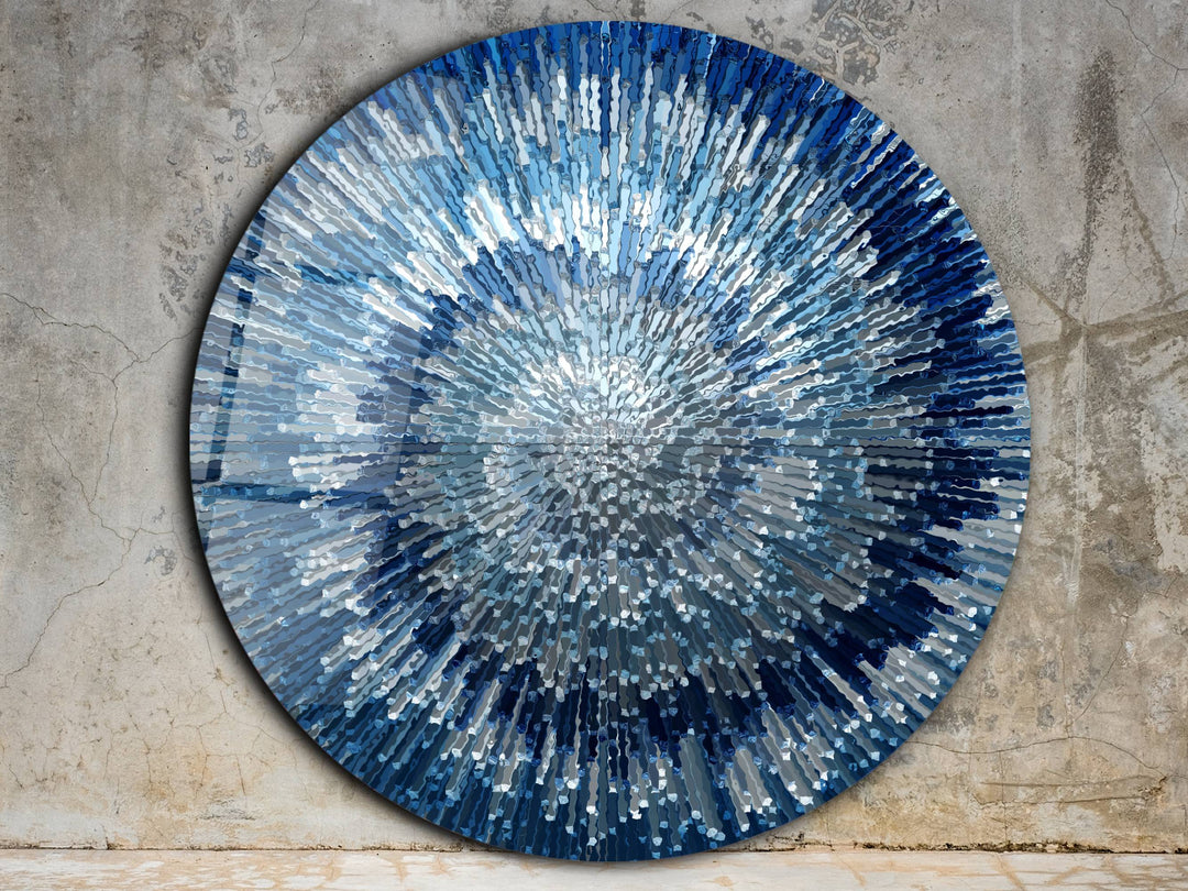 Abstract Blue Round Glass Wall Art - Home&Office Glass Printing Wall Decor