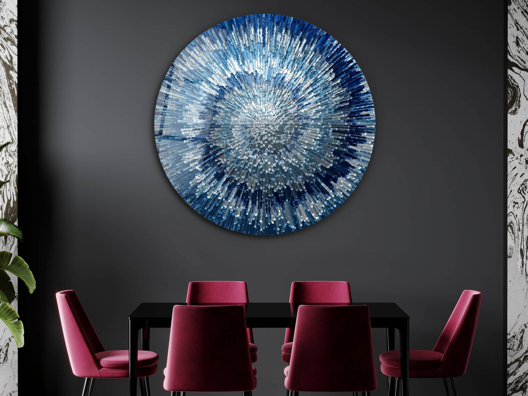 Abstract Blue Round Glass Wall Art - Home&Office Glass Printing Wall Decor