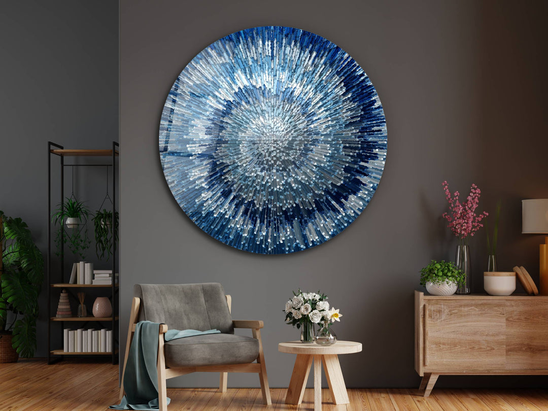 Abstract Blue Round Glass Wall Art - Home&Office Glass Printing Wall Decor