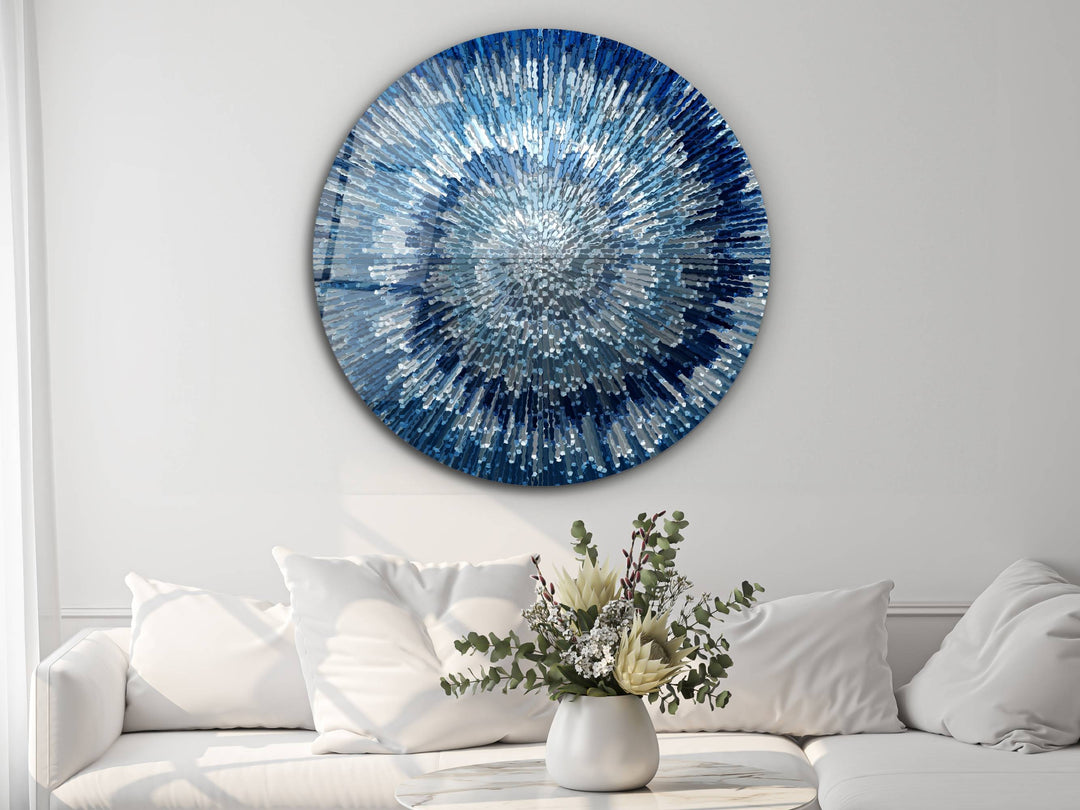 Abstract Blue Round Glass Wall Art - Home&Office Glass Printing Wall Decor