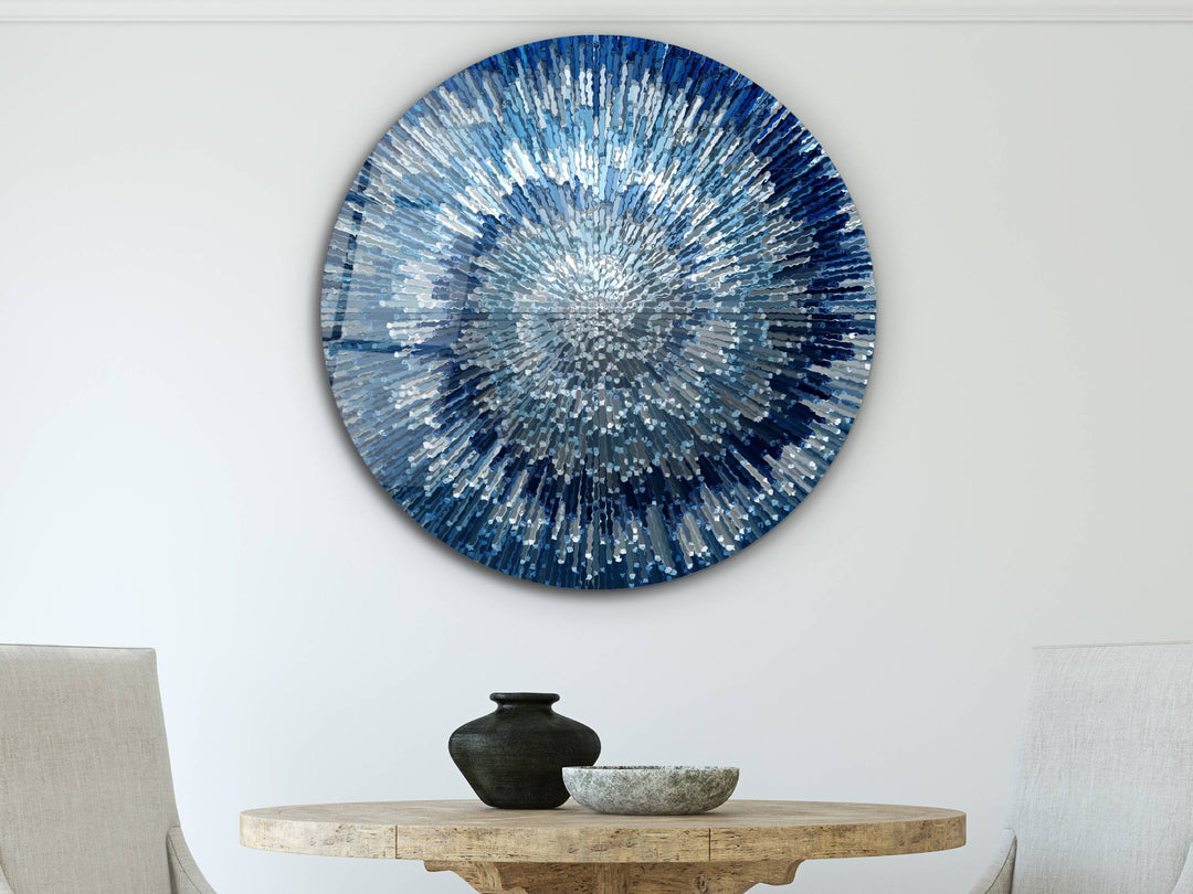 Abstract Blue Round Glass Wall Art - Home&Office Glass Printing Wall Decor