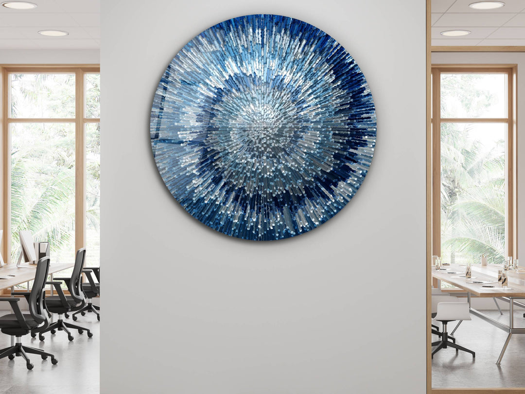 Abstract Blue Round Glass Wall Art - Home&Office Glass Printing Wall Decor