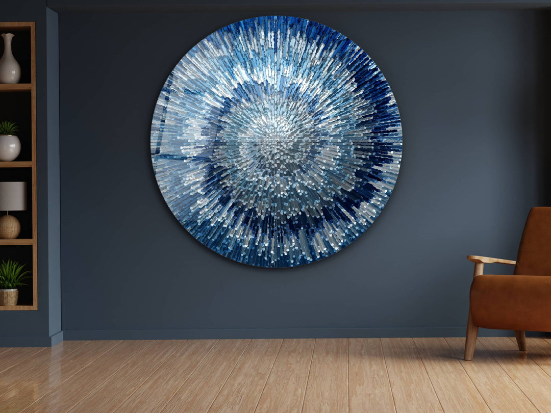 Abstract Blue Round Glass Wall Art - Home&Office Glass Printing Wall Decor