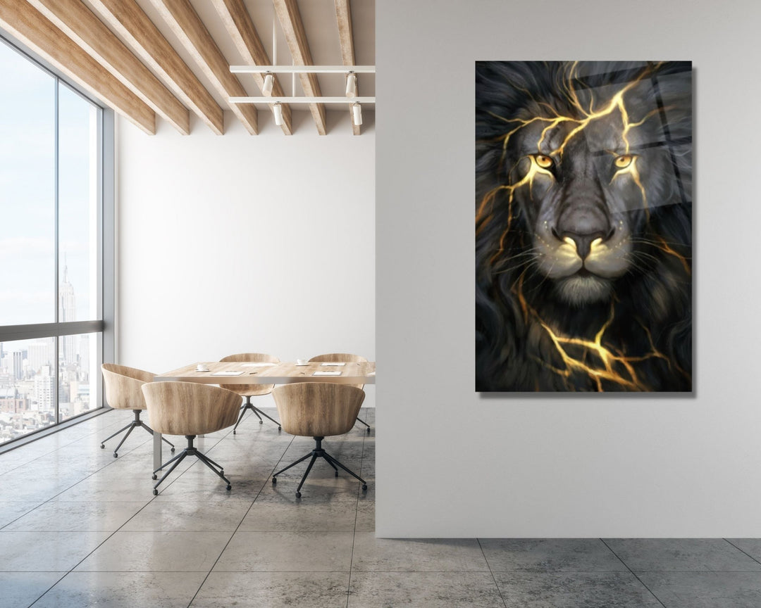 Lion Glass Printing Wall Art-Home Office Wall Painting Decoration