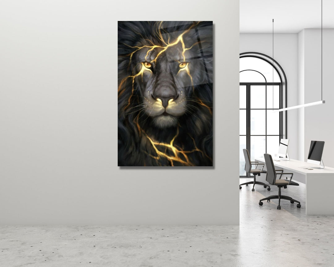 Lion Glass Printing Wall Art-Home Office Wall Painting Decoration