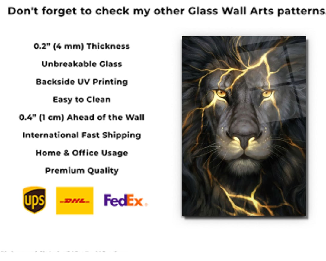 Lion Glass Printing Wall Art-Home Office Wall Painting Decoration