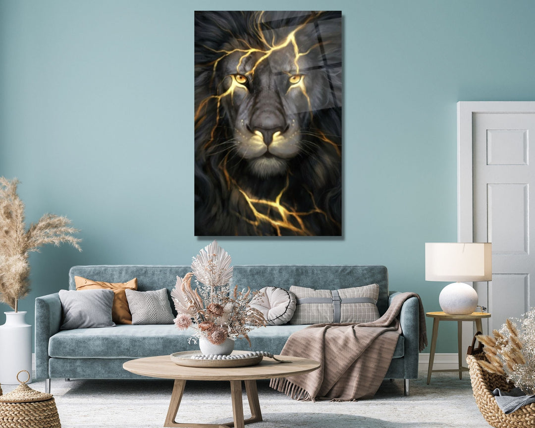 Lion Glass Printing Wall Art-Home Office Wall Painting Decoration