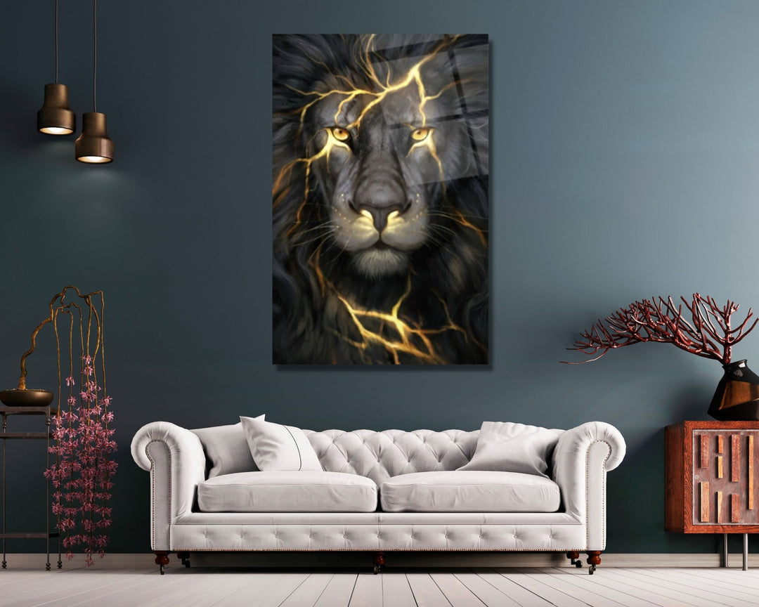 Lion Glass Printing Wall Art-Home Office Wall Painting Decoration